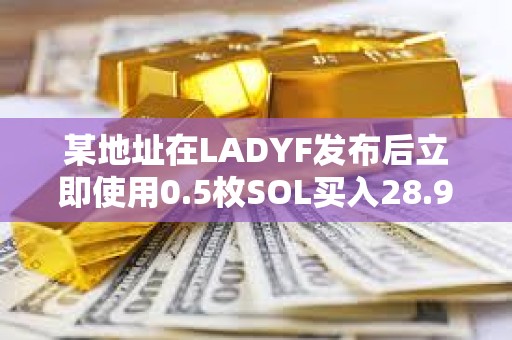 某地址在LADYF發布后立即使用0.5枚SOL買入28.9億枚，目前獲利超30萬美元