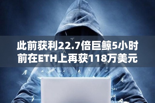 此前獲利22.7倍巨鯨5小時前在ETH上再獲118萬美元收益