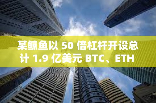某鯨魚以 50 倍杠桿開設總計 1.9 億美元 BTC、ETH 多頭頭寸