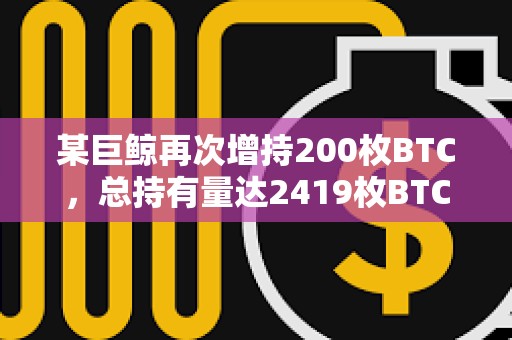 某巨鯨再次增持200枚BTC，總持有量達(dá)2419枚BTC