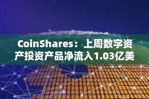 CoinShares：上周數字資產投資產品凈流入1.03億美元