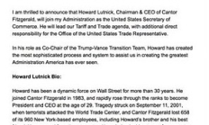 加密盟友、911幸存者 特朗普提名的商務(wù)部部長Lutnick何許人也？