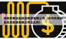 湖南農銀創業投資擔保有限公司（湖南農銀創業投資擔保有限公司怎么樣）